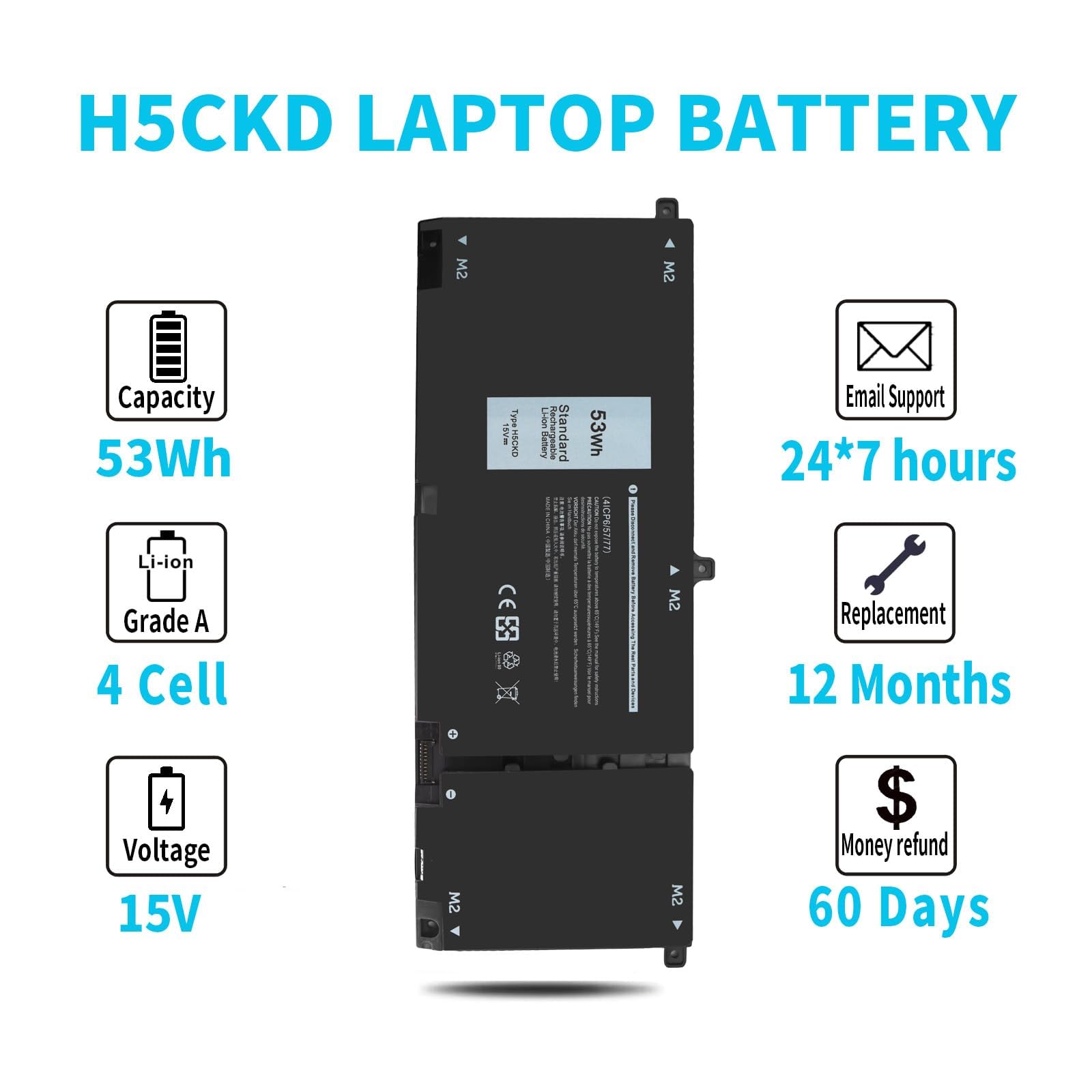 Amazon.com: 53Wh H5CKD 15V Battery for Dell Inspiron 5300 5301